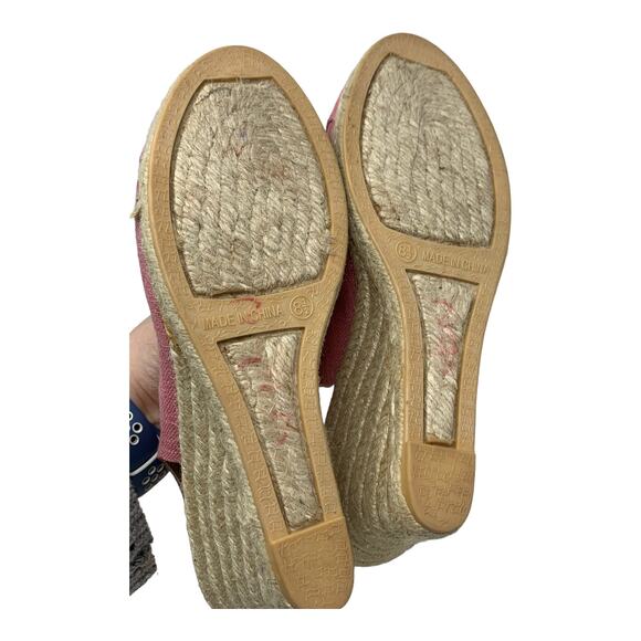 Talbots pink canvas wedge peep toes slingback sandals size 8.5 - Picture 5 of 9